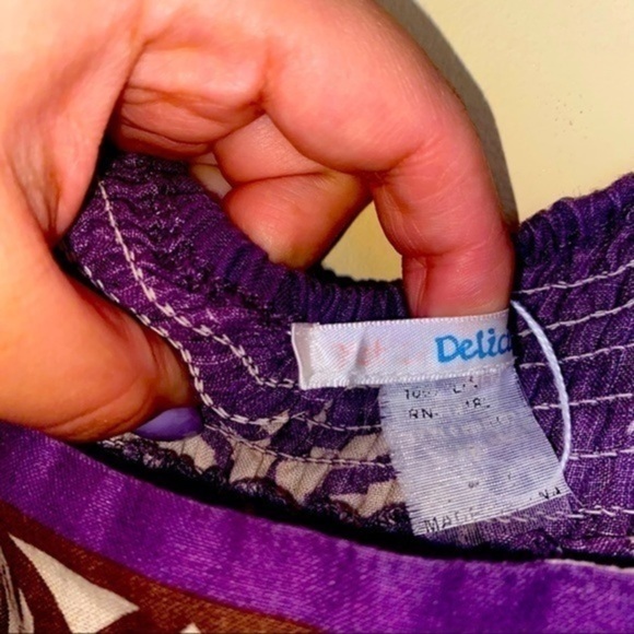 Day Dress Linen Feel Pleated Purple Print Dress - Picture 8 of 12